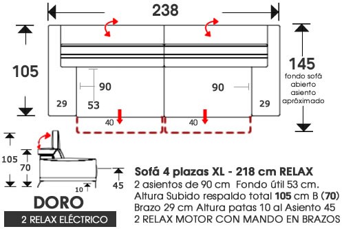 (217) Sofa 3pl XL 238cm 2 Relax