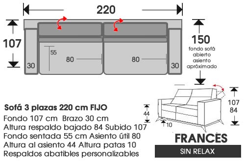 (218) Sofa 3plazas 220cm Sin Relax
