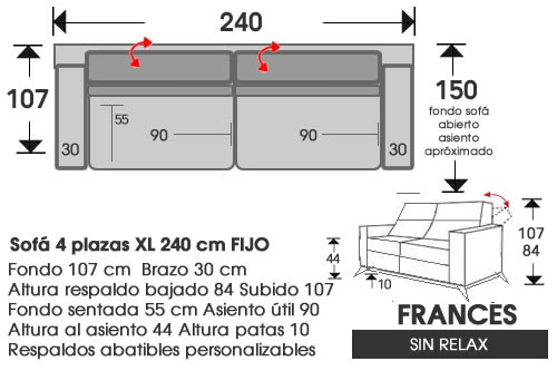 (218) Sofa 4pl XL 240cm Sin Relax