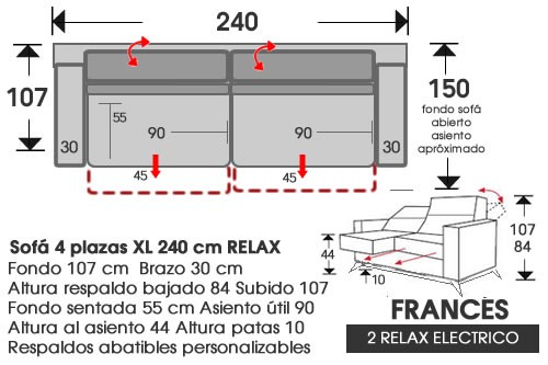 (218) Sofa 4pl XL 240cm 2 Relax