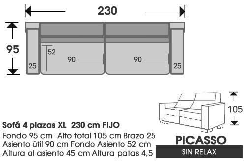 (227) Sofa 4plazas XL 230cm Sin Relax