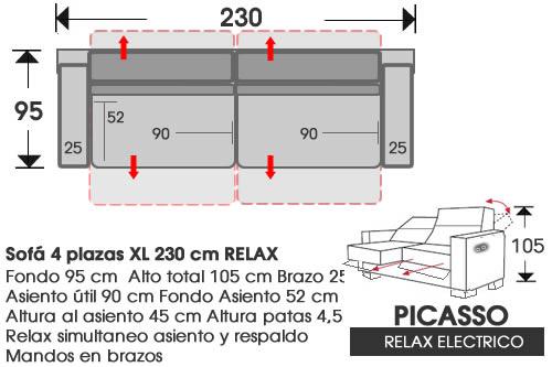 (227) Sofa 4plazas XL 230cm Relax elect