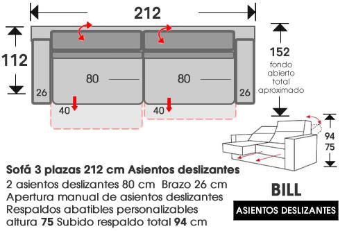 (241) Sofa 3plaz 212cm Asien Desliz