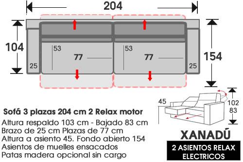 (250) Sofa 3plazas 204cm Relax Elect