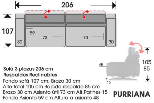 (252) Sofa 3plazas 206cm
