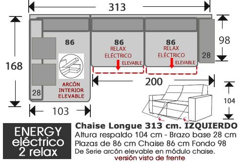 (262) ChaiseLongue 313cm IZDO 2 Relax Eléct.