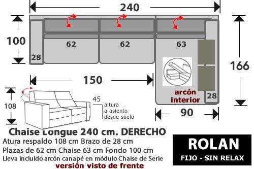 (264) ChaiseLongue 240cm DCHO FIJO