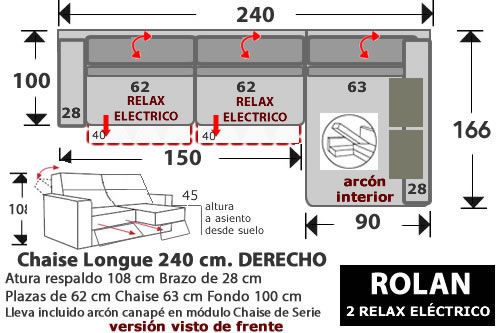 (264) ChaiseLongue 240cm DCHO Relax eléctrico