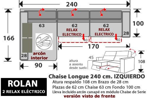 (264) ChaiseLongue 240cm IZDO Relax eléctrico
