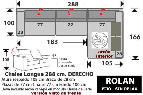 (264) ChaiseLongue 288cm DCHO FIJO