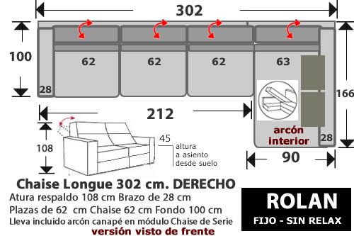 (264) ChaiseLongue 302cm DCHO FIJO