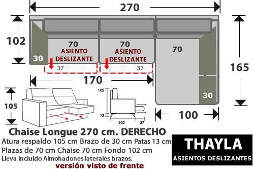 (265) ChaiseLongue 270cm DCHO Asientos Desliz.