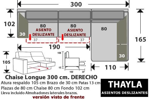 (265) ChaiseLongue 300cm DCHO Asientos Desliz.