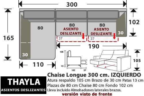 (265) ChaiseLongue 300cm IZDO Asientos Desliz.