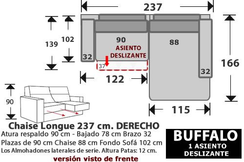 (268) ChaiseLongue 237cm. DCHO. 1 Desliz.