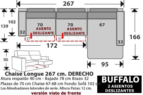 (268) ChaiseLongue 267cm. DCHO. 2 Desliz.