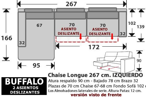 (268) ChaiseLongue 267cm. IZDO. 2 Desliz.