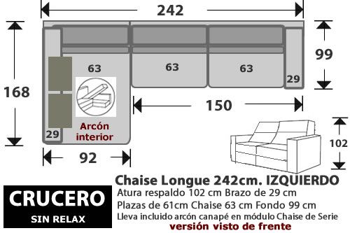 (270) ChaiseLongue 242cm IZDO. Sin Relax