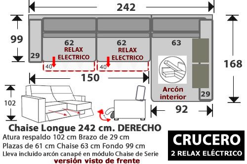 (270) ChaiseLongue 242cm.DCHO 2 Relax