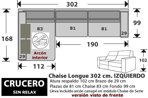 (270) ChaiseLongue 302cm IZDO. Sin Relax