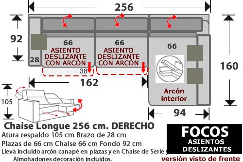 (272) ChaiseLongue 256cm. DCHO. 2 desliz.