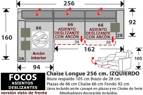 (272) ChaiseLongue 256cm. IZDO. 2 desliz.