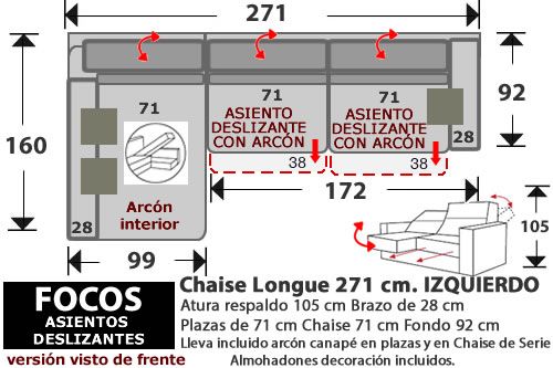 (272) ChaiseLongue 271cm. IZDO. 2 desliz.