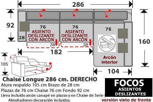 (272) ChaiseLongue 286cm. DCHO. 2 desliz.