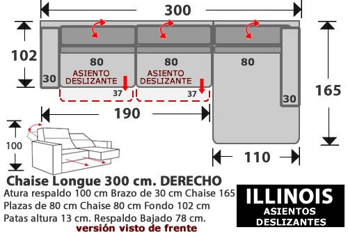 (274) ChaiseLongue 300 cm. DCHO 2 Desliz.
