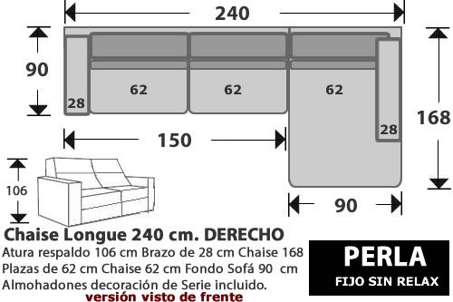 (275) ChaiseLongue 240cm. DCHO. Sin Relax