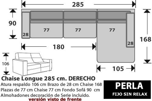 (275) ChaiseLongue 285cm. DCHO. Sin Relax