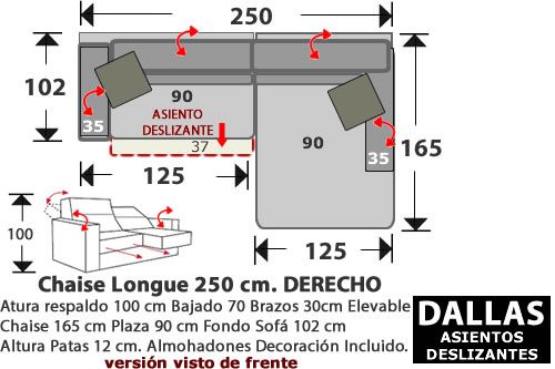 (276) ChaiseLongue 250cm. DCHO. 1 Desliz.