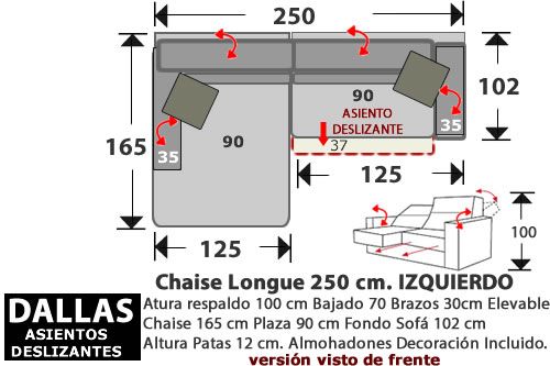 (276) ChaiseLongue 250cm. IZDO. 1 Desliz.