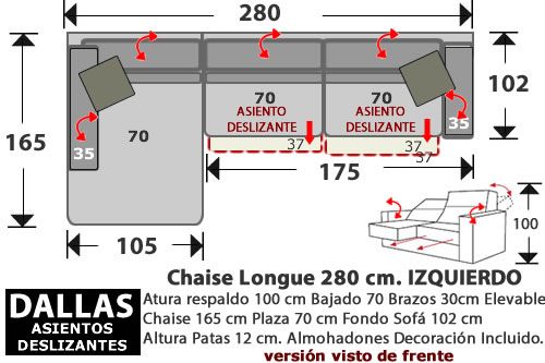 (276) ChaiseLongue 280cm. IZDO. 2 Desliz.