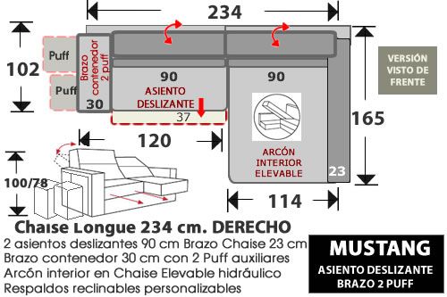 (277) ChaiseLongue 234cm. DCHO 1 Desliz. + Puffs
