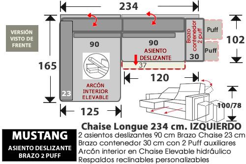 (277) ChaiseLongue 234cm. IZDO 1 Desliz. + Puffs