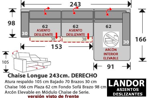 (278) ChaiseLongue 243cm. DCHO 2 Desliz.