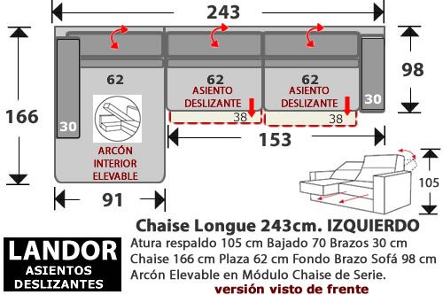 (278) ChaiseLongue 243cm. IZDO 2 Desliz.