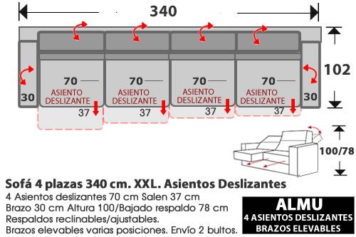 (281) Sofá 4p. 340cm XXL 4 Deslizantes