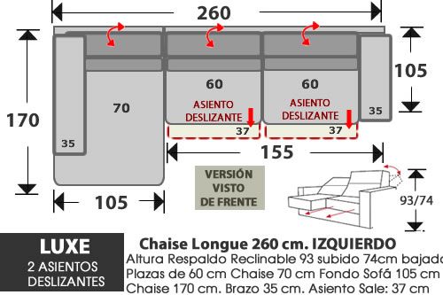 (284) ChaiseLongue 260cm. IZDO 2 Deslizantes