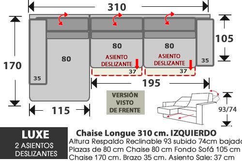 (284) ChaiseLongue 310cm. IZDO 2 Deslizantes