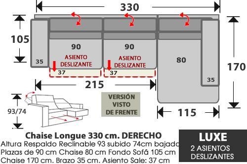 (284) ChaiseLongue 330cm. DCHO 2 Deslizantes