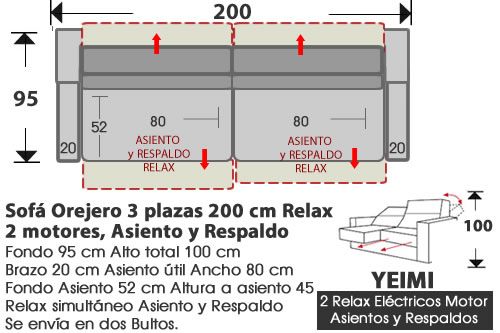 (287) Sofá 3plazas 200cm. Relax Eléctrico.