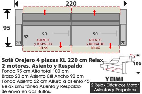 (287) Sofá 4plaz XL 220cm Relax Eléctrico