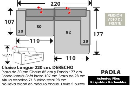 (288) Chaise Longue 220cm. DERECHO.