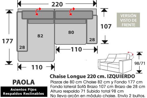 (288) Chaise Longue 220cm. IZQUIERDO.