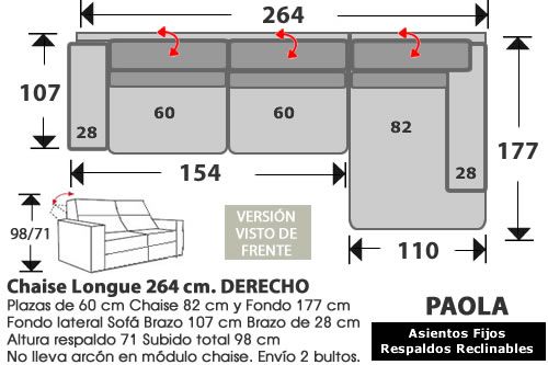 (288) Chaise Longue 264cm. DERECHO.