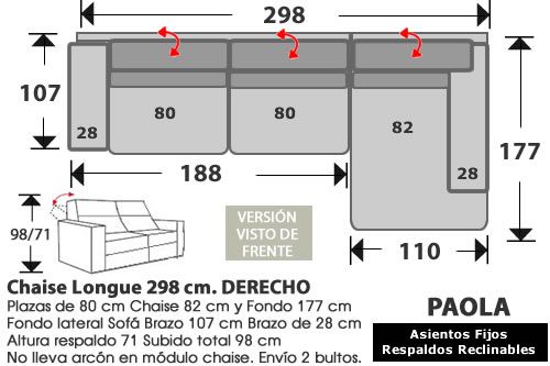 (288) Chaise Longue 298cm. DERECHO.