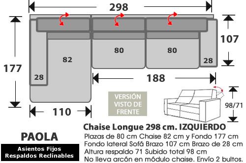(288) Chaise Longue 298cm. IZQUIERDO.