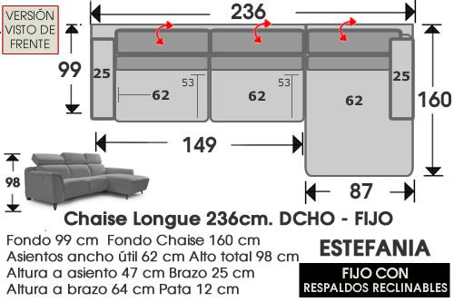 (296) Chaise Longue 236cm DCHO FIJO 